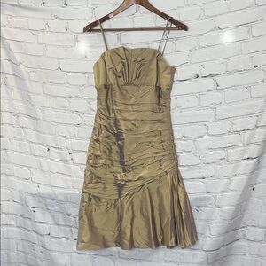 Frascara Gold Spaghetti Strap Ruched Silk Dress Size 8 Excellent Condition